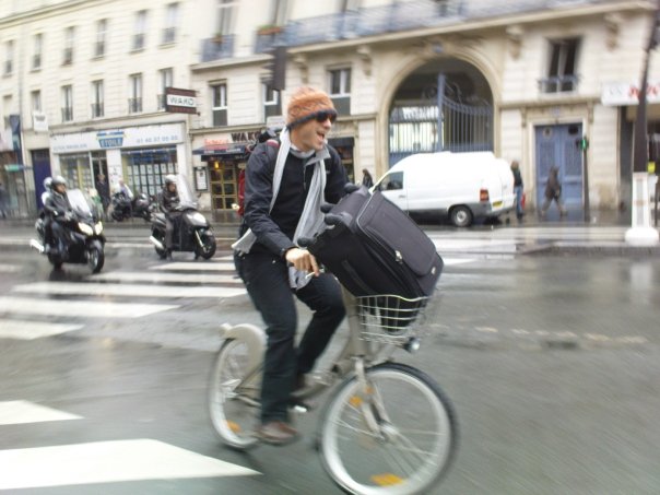 Ingy riding a bicycle on a city street